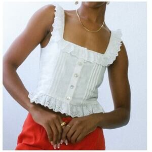 Rolla’s Sz S White Birkin Lace Camisole Top Milkmaid Cropped Ruffled